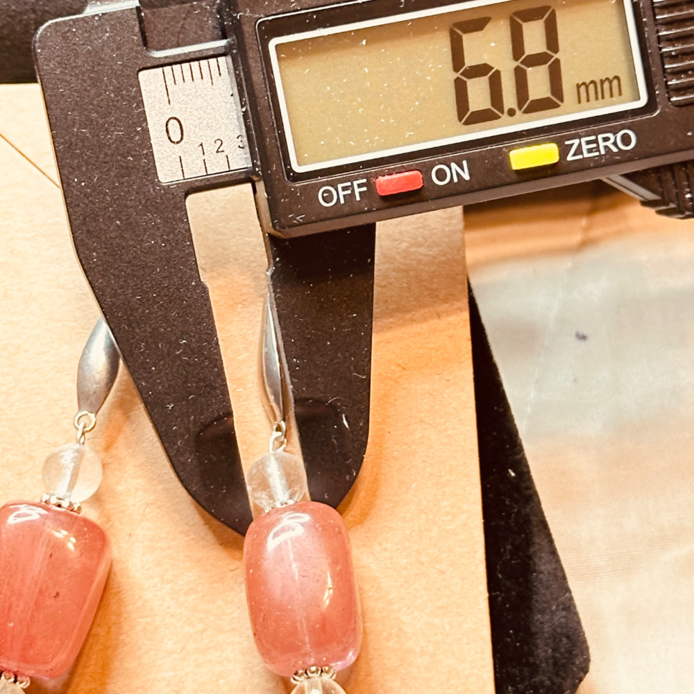 Stainless Steel Wide Hook Earrings Cherry Quartz & Clear Quartz Handmade - Picture 12 of 15